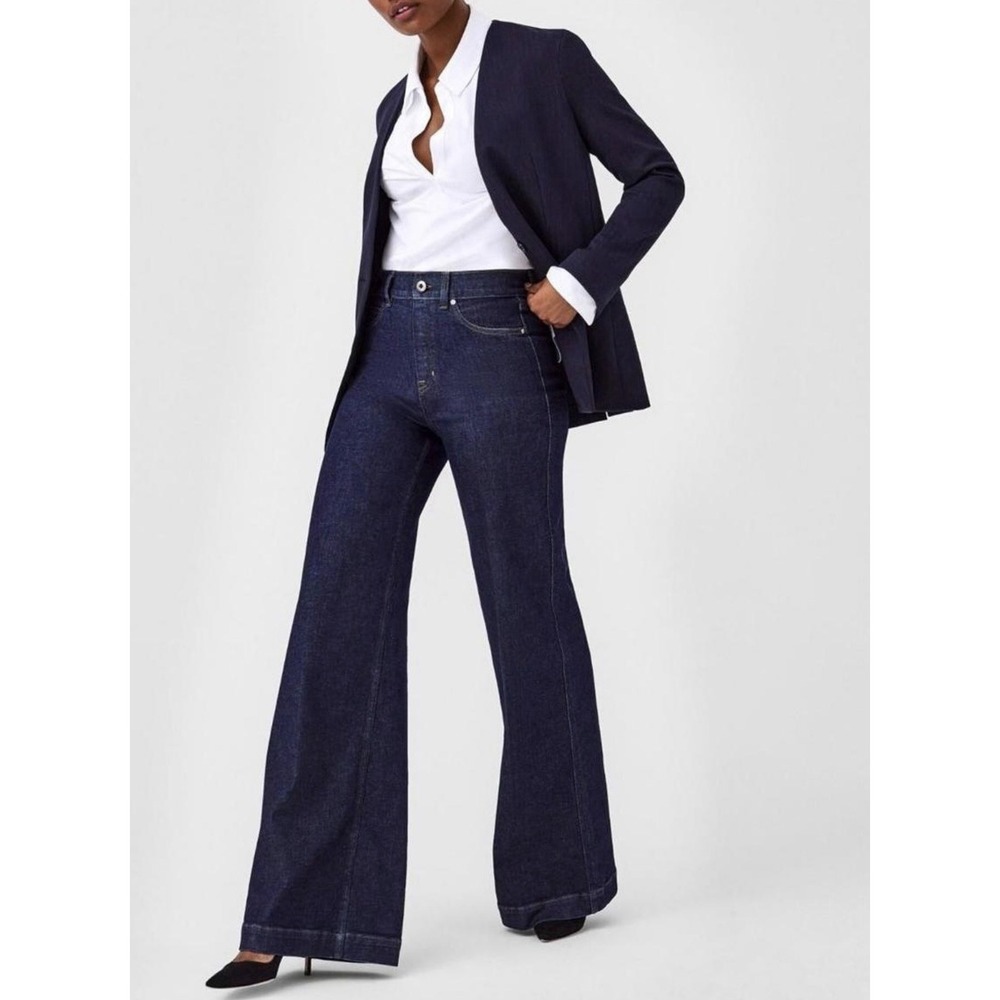 NWT Spanx EveryWear Flare Jeans Women's Size XL Raw Indigo Pull On Boho 21266Q